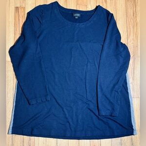 J.Jill Navy Blue Thick  Casual Sweater With Gray Stripes Size xL